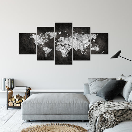 Runa Art - Bilder Weltkarte 200 x 100 cm 5 Teilig XXL Wanddekoration Design Schwarz Weiss 002951a