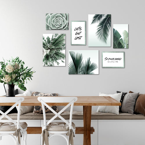 Novart Wandbilder Palmen - KOMPLETT AUFHÄNGFERTIG - Grün Wohnzimmer Schlafzimmer - 7 Moderne Mood-Bilder - N014771a