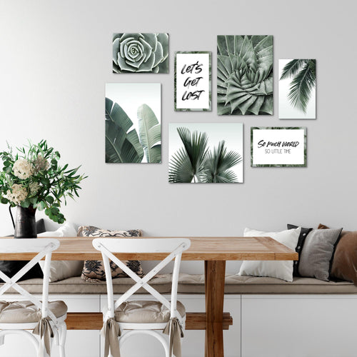 Novart Wandbilder Afrika Palmen - KOMPLETT AUFHÄNGFERTIG - Mit Spruch Wohnzimmer Schlafzimmer - 7 Moderne Mood-Bilder - N015171a