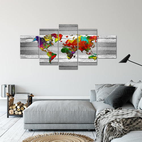 Runa Art - Bilder Weltkarte 200 x 100 cm 5 Teilig XXL Wanddekoration Design Bunt 105451b