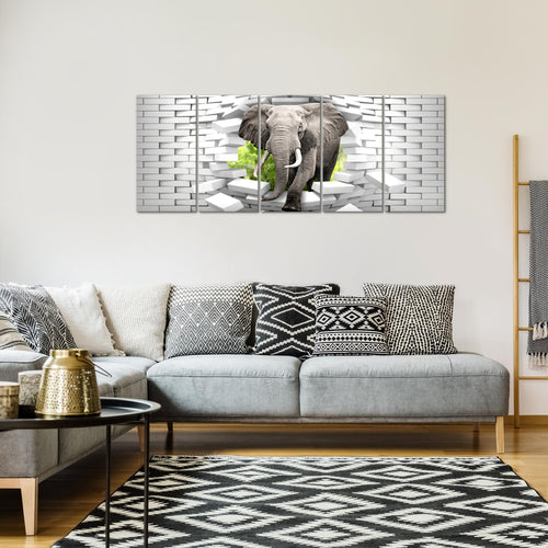 Runa Art Wandbild XXL Elefant Abstrakt Wohnzimmer Schlafzimmer 200 x 80 cm Bunt 5 Teilig - Made in Germany - 037455b