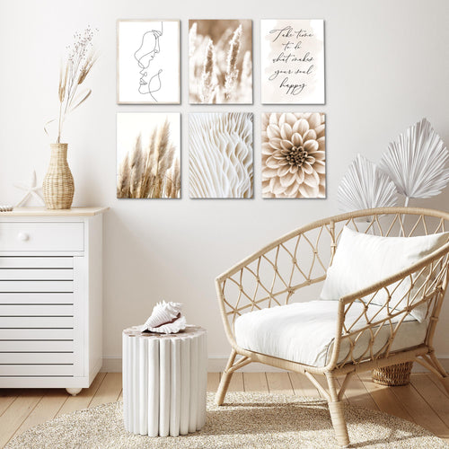 Novart Wandbilder - KEIN EXTRA RAHMEN BENÖTIGT - Wohnzimmer Schlafzimmer - Bilder Modern Boho Pampasgras - Beige - N013365a