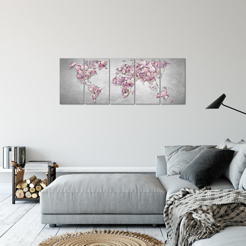 Runa Art Bild Weltkarte Blumen Wandbilder auf Vlies Leinwand 5 Teilig Wanddekoration Wohnzimmer Schlafzimmer 023256a