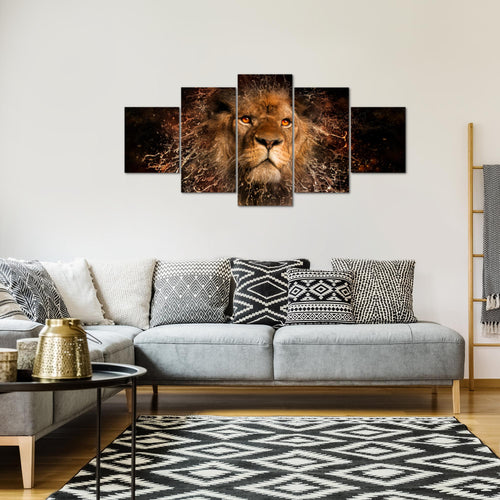 Runa Art - Bilder Afrika Löwe 200 x 100 cm 5 Teilig XXL Wanddekoration Design Schwarz Gold 040751a