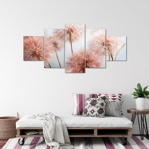 Runa Art - Bilder Blumen Pusteblumen 200 x 100 cm 5 Teilig XXL Wanddekoration Design Grau Rosa 042051a