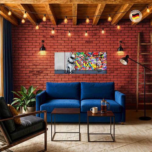Runa Art Bild Junge hinter dem Vorhang Wandbilder auf Vlies Leinwand 5 Teilig Wanddekoration Loft Wohnzimmer 043556a