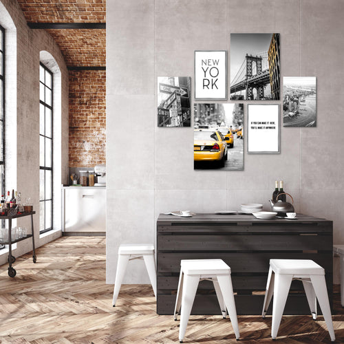 Novart Wandbilder Set New York City Taxi Gelb Grau - KEIN EXTRA RAHMEN BENÖTIGT -  Modern Deko  - Wohnzimmer Schlafzimmer N006363a
