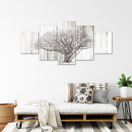 Runa Art - Bilder Baum Abstrakt 200 x 100 cm 5 Teilig XXL Wanddekoration Design Schwarz Weiss 039951b