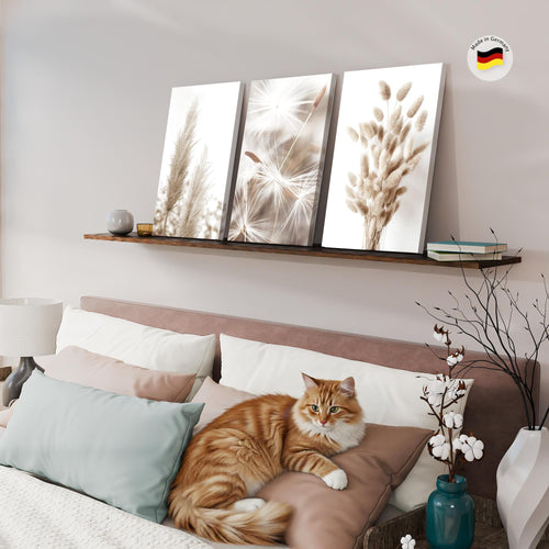 Novart Bilder Set Blumen Pflanzen - KEIN EXTRA RAHMEN BENÖTIGT - Wandbilder für Wohnzimmer Schlafzimmer Büro - 3 Teilig Deko Pflanzen - N008936a
