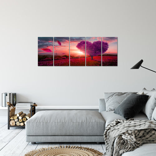 Runa Art Bild Herbst Baum Herz Wandbilder auf Vlies Leinwand 5 Teilig Wanddekoration Wohnzimmer Schlafzimmer 605856b