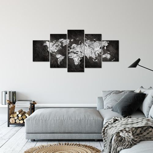 Runa Art Bild Büro Wohnzimmer Weltkarte 5 Teilig Kontinente Schwarz Weiss Wandbilder auf Vlies Leinwand 002953a