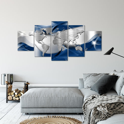 Runa Art - Bilder Weltkarte 200 x 100 cm 5 Teilig XXL Wanddekoration Design Blau 109251a