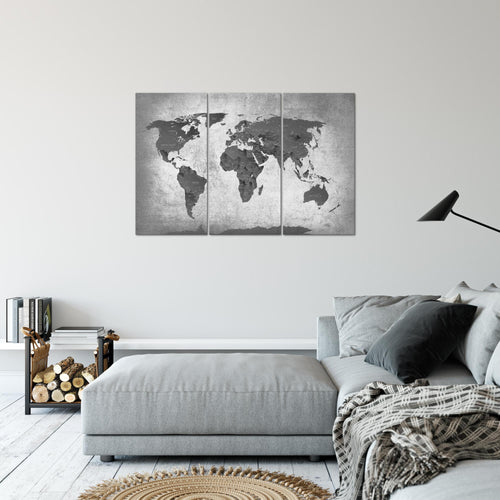 Runa Art Wandbilder Weltkarte Bild XXL Büro Wohnzimmer Grau Länder Modern 120 x 80 cm 3 Teilig 107631c