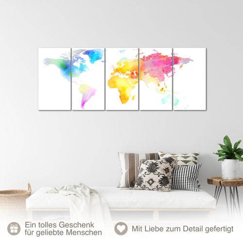 Runa Art Wandbilder XXL Weltkarte Wohnzimmer Schlafzimmer Büro 200L x 80B cm Weltkarte Farben 5 Teilig - Made in Germany - 057555a