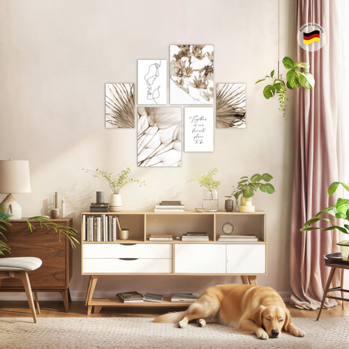 Novart Wandbilder Set Boho Natur Line Art - KEIN EXTRA RAHMEN BENÖTIGT -  Modern Deko  - Wohnzimmer Schlafzimmer N026963a