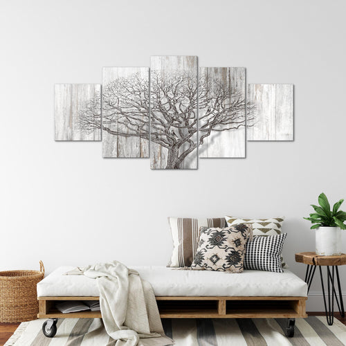 Runa Art Wandbilder Baum Abstrakt 5 Teilig Bild auf Vlies Leinwand Deko Wohnzimmer Holzmotiv Türkis Grau 039952c
