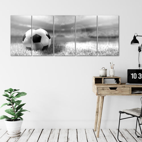 Runa Art Wandbild XXL Fussball Wohnzimmer Schlafzimmer 200 x 80 cm Grau 5 Teilig - Made in Germany - 402455b