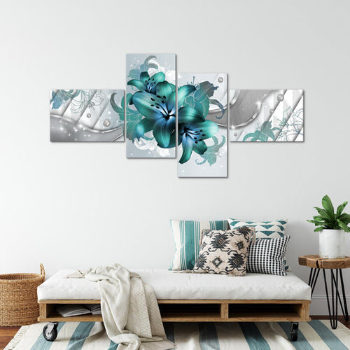 Runa Art Bild XXL 4 Teilig Blumen Lilien 200 x 100 cm Kunstdruck auf Vlies Leinwand Wanddeko Wohnzimmer Schlafzimmer 017341a