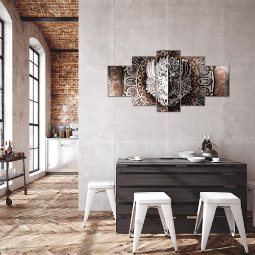 Runa Art Bild Wohnzimmer Schlafzimmer Mandala Abstrakt 5 Teilig Kupfer Beige Braun Wandbilder auf Vlies Leinwand 040153c