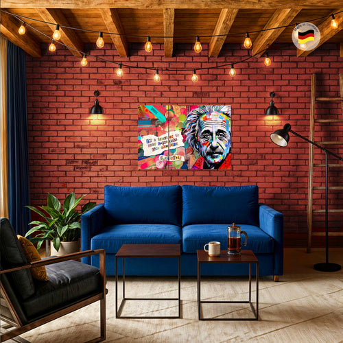Runa Art Wandbilder Einstein Street Art Bild XXL Wohnzimmer Schlafzimmer Bunt Banksy Style 120 x 80 cm 3 Teilig 044931a