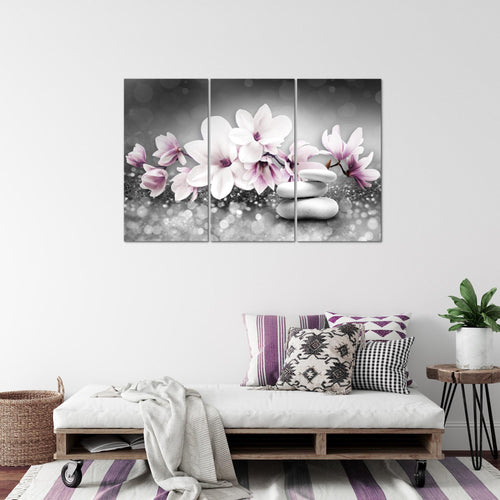 Runa Art Wandbilder Blumen Magnolien Bild XXL Wohnzimmer Schlafzimmer Grau Rosa Abstrakt 120 x 80 cm 3 Teilig 035431a