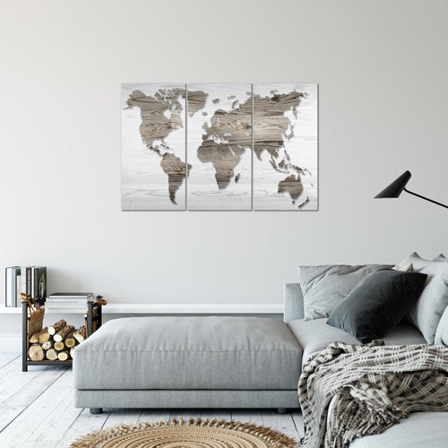 Runa Art Wandbilder Weltkarte Bild XXL Büro Wohnzimmer Schwarz Weiss Holzwand 120 x 80 cm 3 Teilig 035031c