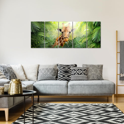 Runa Art Wandbild XXL Giraffe Abstrakt Wohnzimmer Schlafzimmer 200 x 80 cm Grün 5 Teilig - Made in Germany - 037555c