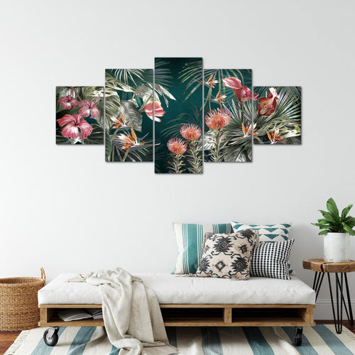 Runa Art - Bilder Blumen 200 x 100 cm 5 Teilig XXL Wanddekoration Design Grün Bunt 043351a