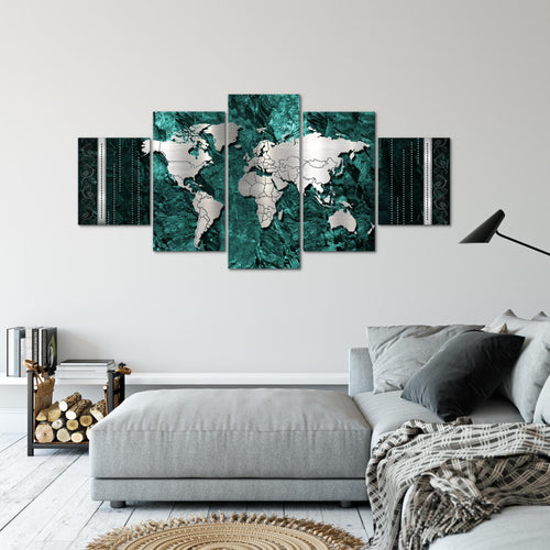 Runa Art - Bilder Weltkarte 200 x 100 cm 5 Teilig XXL Wanddekoration Design Grün 107351c