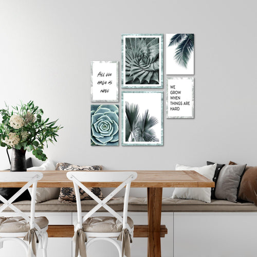 Novart Wandbilder Set Palmen Mit Spruch - KEIN EXTRA RAHMEN BENÖTIGT -  Modern Deko  - Wohnzimmer Schlafzimmer N015163a