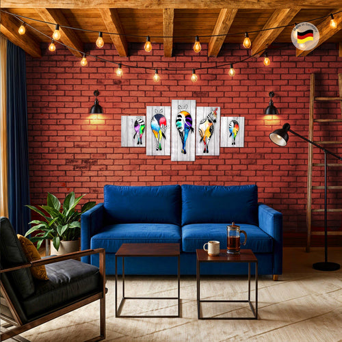 Runa Art Bild Wohnzimmer Schlafzimmer Zebra 5 Teilig Abstrakt Grau Bunt Wandbilder auf Vlies Leinwand 034053c