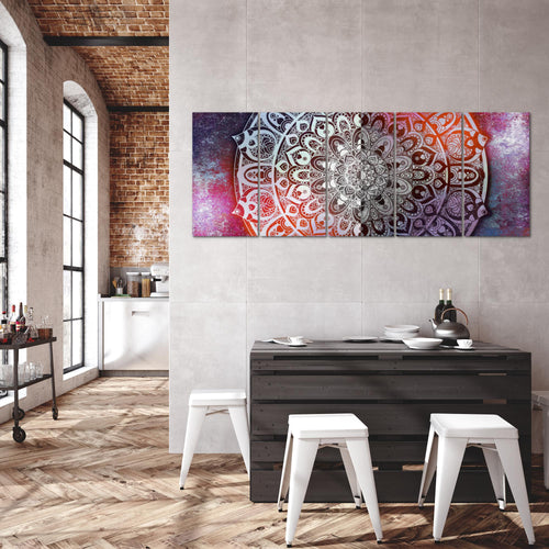 Runa Art Wandbild XXL Mandala Abstrakt Wohnzimmer Schlafzimmer 200 x 80 cm Lila Violett 5 Teilig - Made in Germany - 040155b