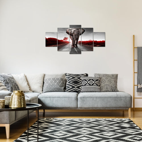 Runa Art Bild Wohnzimmer Schlafzimmer Afrika Elefant 5 Teilig Tiere Rot Grau Wandbilder auf Vlies Leinwand 042653b