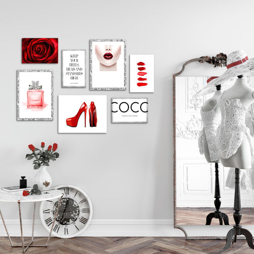 Novart Wandbilder Fashion - KOMPLETT AUFHÄNGFERTIG - Beauty Wohnzimmer Mädchen Teenager - 7 Moderne Mood-Bilder - N018971a