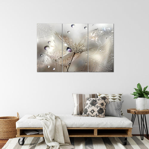Runa Art Wandbilder Blumen Pusteblumen Bild XXL Wohnzimmer Schlafzimmer Braun Morgentau 120 x 80 cm 3 Teilig 043131a