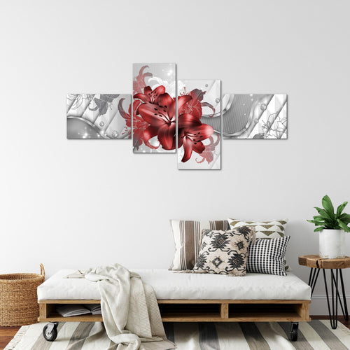 Runa Art Wandbilder Set XXL Blumen LilienWohnzimmer Schlafzimmer Rot Weiß 4 Teilig - Made in Germany - 016545b