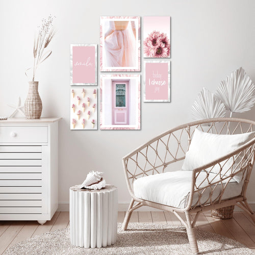 Novart Wandbilder Set Fashion Rosa - KEIN EXTRA RAHMEN BENÖTIGT -  Modern Deko  - Wohnzimmer Mädchen Teenager N020463a
