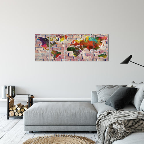 Runa Art Bild Weltkarte Wandbilder auf Vlies Leinwand 5 Teilig Wanddekoration Büro Wohnzimmer 106956c