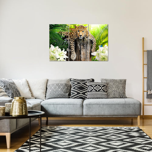 Runa Art Wandbilder Afrika Leopard Bild XXL Wohnzimmer Schlafzimmer Grün Natur Savanne 120 x 80 cm 3 Teilig 006731a