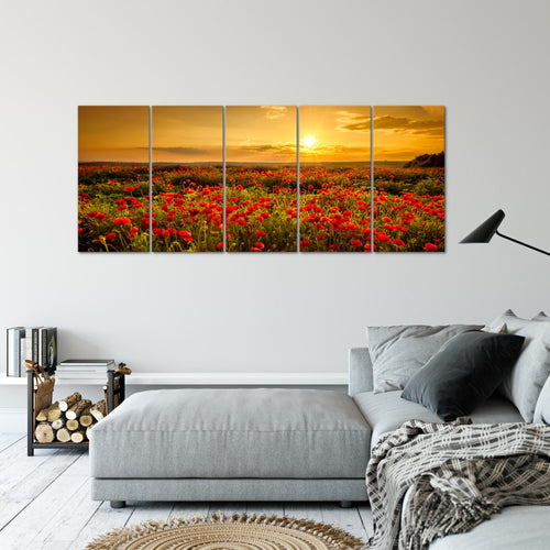 Runa Art Wandbild XXL Mohnblumen Wohnzimmer Schlafzimmer 200 x 80 cm Rot 5 Teilig - Made in Germany - 043955a
