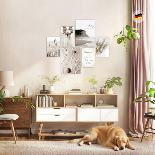 Novart Wandbilder Set Strand Boho Beige - KEIN EXTRA RAHMEN BENÖTIGT -  Modern Deko  - Wohnzimmer Schlafzimmer N028163a