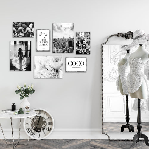 Novart Wandbilder Fashion - KOMPLETT AUFHÄNGFERTIG - Coco Wohnzimmer Mädchen Teenager - 7 Moderne Mood-Bilder - N016271b