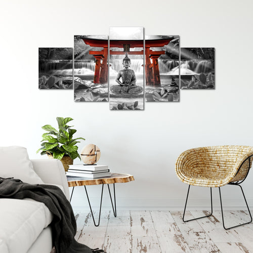 Runa Art - Bilder Feng Shui Buddha 200 x 100 cm 5 Teilig XXL Wanddekoration Design Rot Grau 036451c