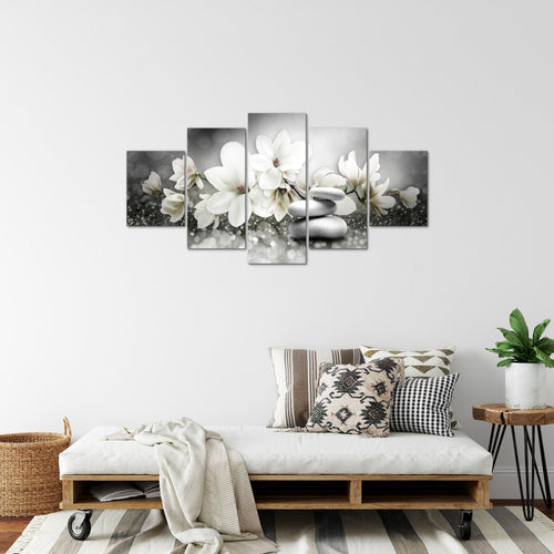 Runa Art Bild Wohnzimmer Schlafzimmer Blumen Magnolien 5 Teilig Abstrakt Schwarz Weiss Wandbilder auf Vlies Leinwand 035453c