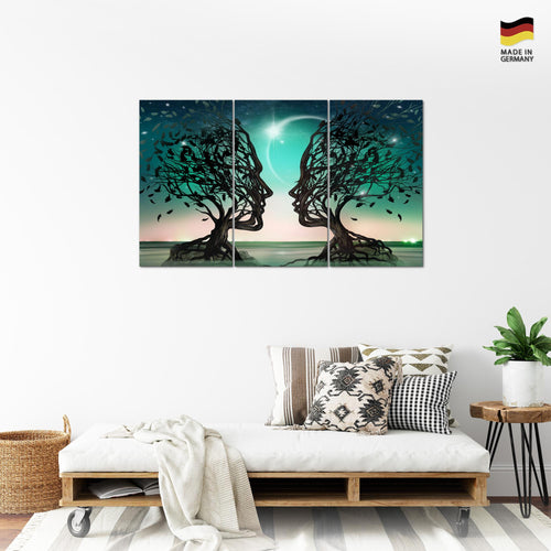 Runa Art Wandbilder Liebespaar Bild XXL Wohnzimmer Schlafzimmer Türkis Abstrakt Baum 120 x 80 cm 3 Teilig 044831a
