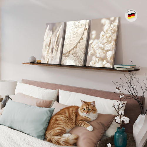 Novart Bilder Set Blumen Pflanzen - KEIN EXTRA RAHMEN BENÖTIGT - Wandbilder für Wohnzimmer Schlafzimmer Büro - 3 Teilig Deko Gräser - N008736a