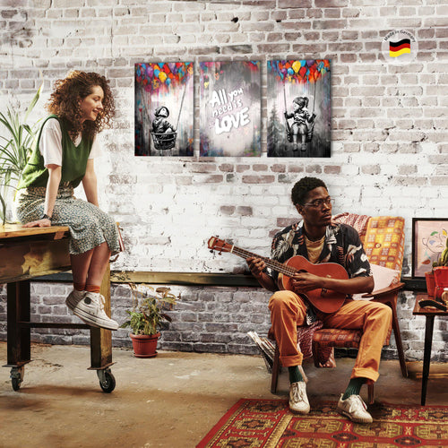 Novart Bilder Set Street Art - KEIN EXTRA RAHMEN BENÖTIGT - Wandbilder für Wohnzimmer Schlafzimmer Büro - 3 Teilig Deko Schaukel - N037436a