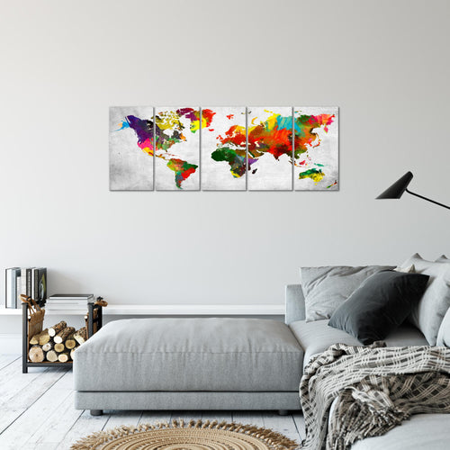 Runa Art Bild Weltkarte Wandbilder auf Vlies Leinwand 5 Teilig Wanddekoration Büro Wohnzimmer 105156c