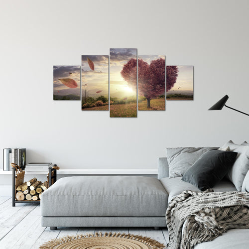 Runa Art Bild Wohnzimmer Schlafzimmer Herbst Baum Herz 5 Teilig Panorama Beige Braun Wandbilder auf Vlies Leinwand 605853c