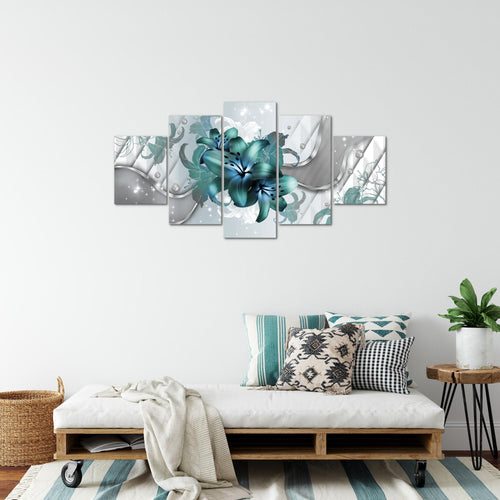 Runa Art Bild Wohnzimmer Schlafzimmer Blumen Lilien 5 Teilig Abstrakt Grau Türkis Wandbilder auf Vlies Leinwand 016553a